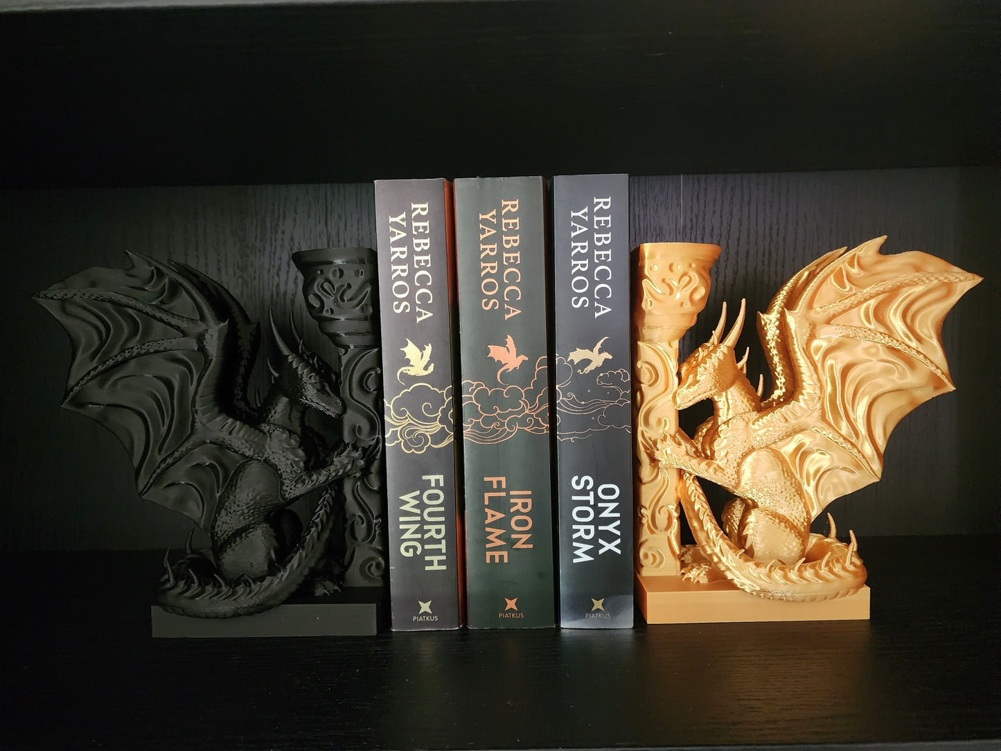 Gold and Black Dragon Bookends - Pair
