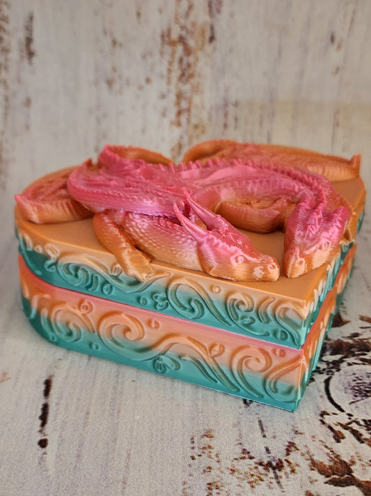 Rainbow Dragons Entwined Heart Shape trinket box - In stock colour