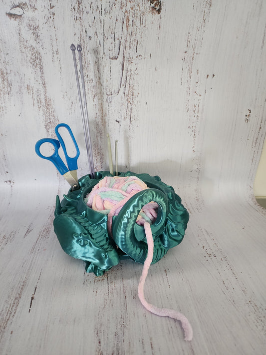 Sleepy Dragon Yarn Bowl with handy storage slots - In Stock item